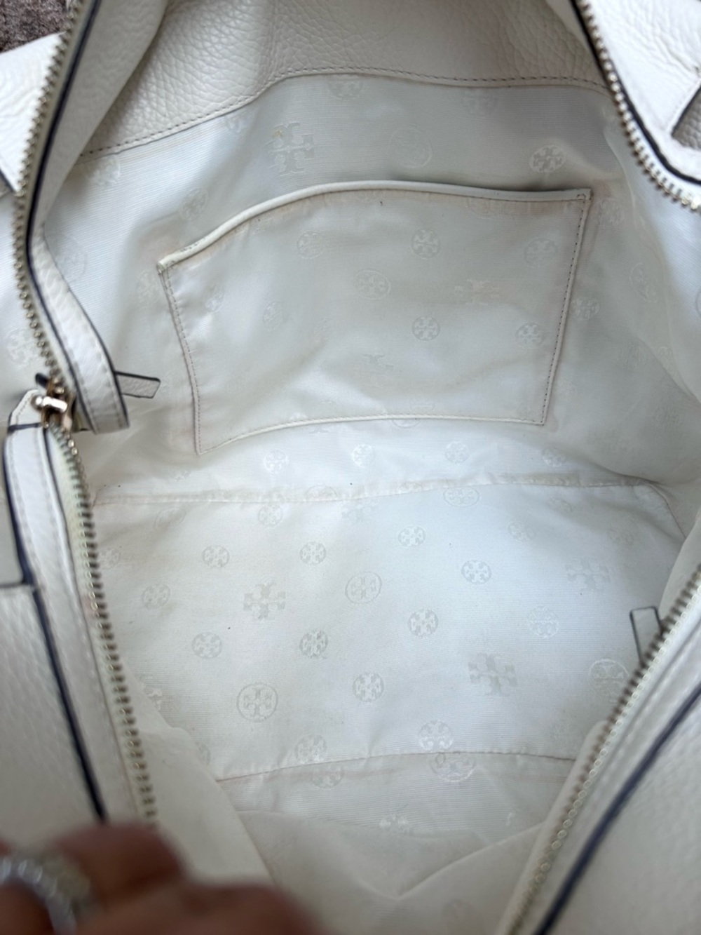 TORY BURCH Thea Applique White Floral Pebble Leather Satchel - Picture 15 of 16